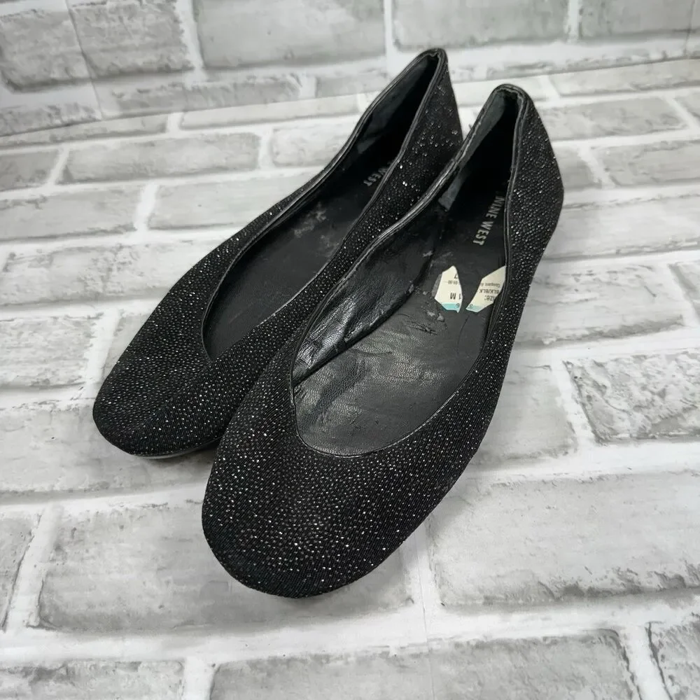 Nine West Women's Size 11 Black Rhinestone Embellished Flats Shoes